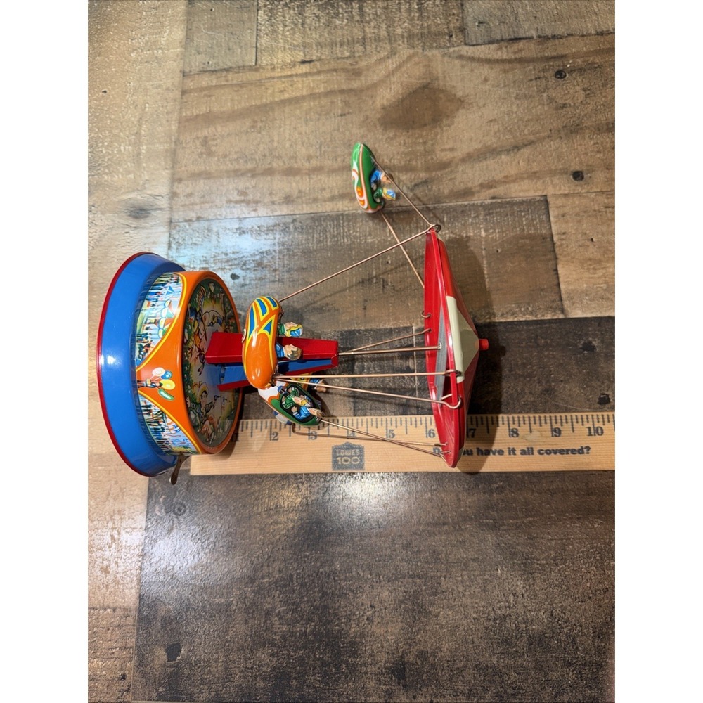 Vintage Spinning Carousel Roundabout Tin Litho Toy West Germany - Works W/ Box - Picture 16 of 17